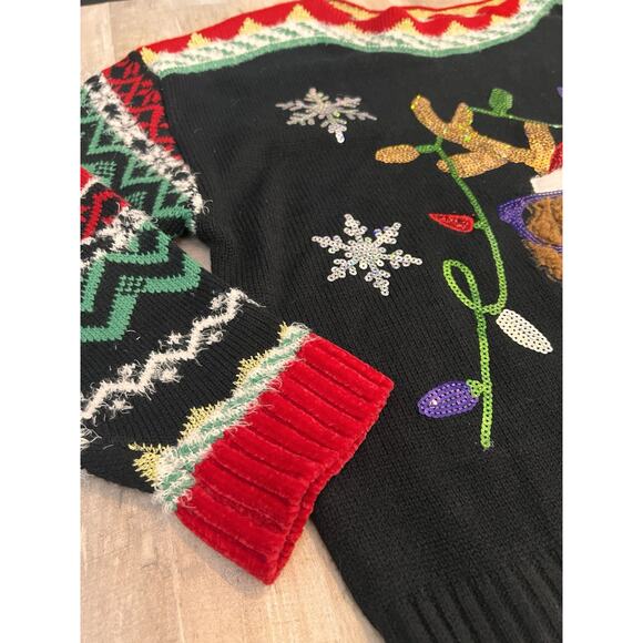 33 Degrees Christmas Sweater Women Med Black Red Dog Graphic Ugly Sweater Jingle - Picture 4 of 9